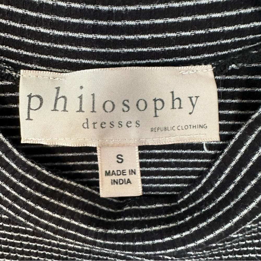 Philosophy Sleeveless Handkerchief High Mock Neck Dress Striped Black/White, S - Picture 4 of 11